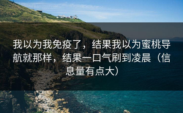 我以为我免疫了，结果我以为蜜桃导航就那样，结果一口气刷到凌晨（信息量有点大）
